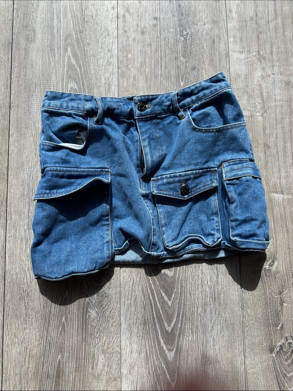 Bardot Blue Denim Cargo Mini Shorts